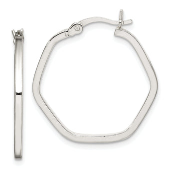 Sterling Silver Polished Square Tube Hexagon Hoop Earrings