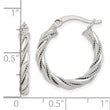 Sterling Silver Twisted Textured 3x20mm Hoop Earrings