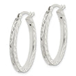 Sterling Silver Diamond-cut 2.5mm Oval Hoop Earrings