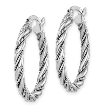Sterling Silver Rhodium-plated 2.5x25mm Twisted Hoop Earrings