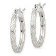 Sterling Silver Textured & Diamond-cut 2.25mm Round Hoop Earrings