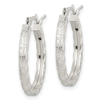 Sterling Silver Textured & Diamond-cut 2.25mm Round Hoop Earrings