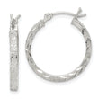 Sterling Silver Textured & Diamond-cut 2.25mm Round Hoop Earrings