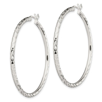 Sterling Silver Polished & Diamond-cut 2.5mm Round Hoop Earrings