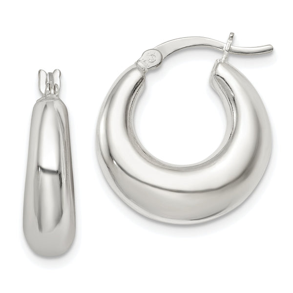 Sterling Silver Polished & Tapered Round Hoop Earrings