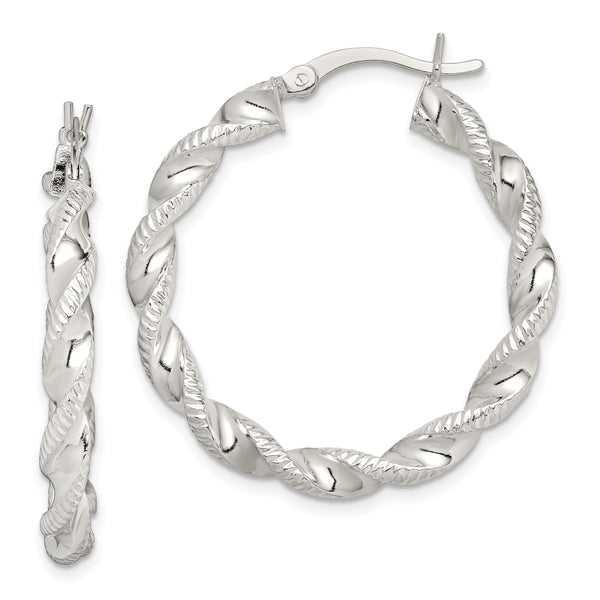 Sterling Silver Twisted and Textured Hoop Earrings