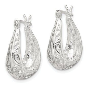 Sterling Silver Polished Swirl Filigree Hoop Earrings