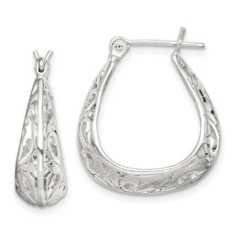 Sterling Silver Polished Swirl Filigree Hoop Earrings