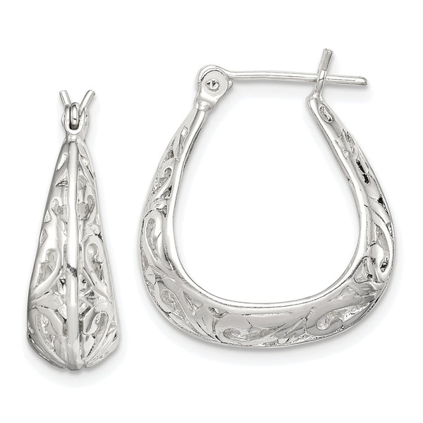 Sterling Silver Polished Swirl Filigree Hoop Earrings