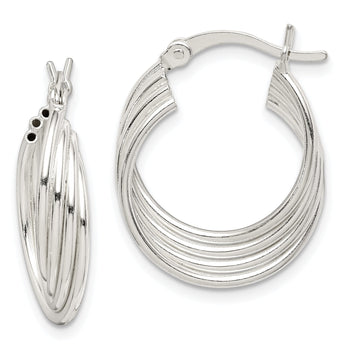 Sterling Silver Polished Twisted Multi-tube Round Hoop Earrings