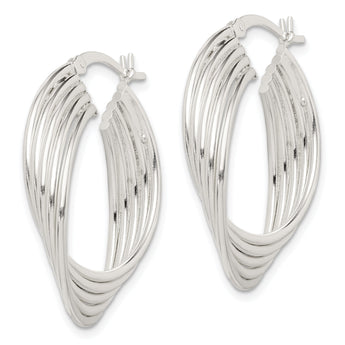 Sterling Silver Polished Twisted Multi-tube Round Hoop Earrings
