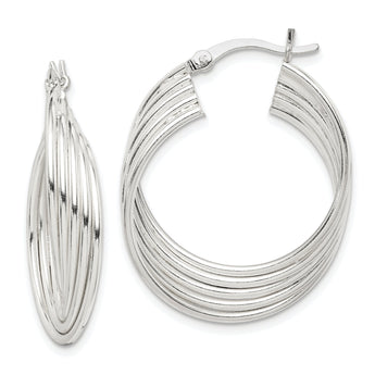 Sterling Silver Polished Twisted Multi-tube Round Hoop Earrings