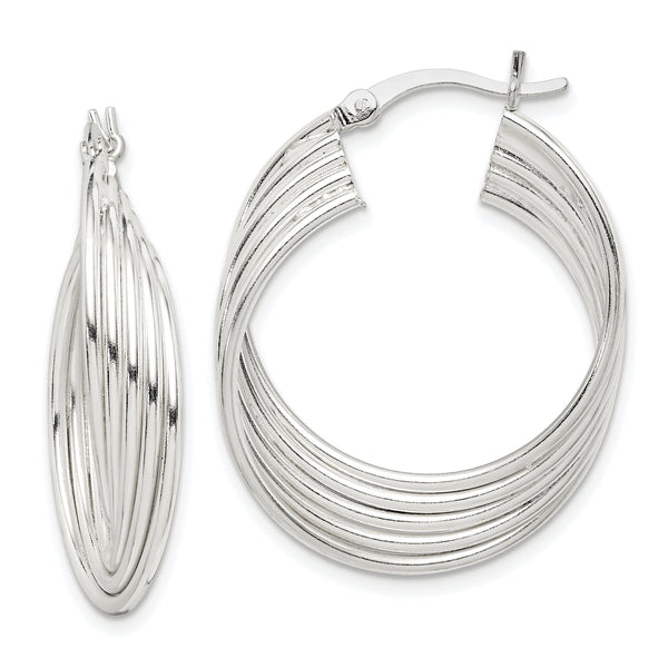 Sterling Silver Polished Twisted Multi-tube Round Hoop Earrings