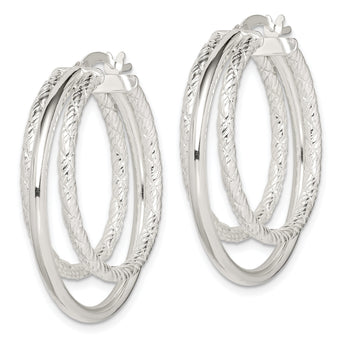Sterling Silver Textured and Polished Triple Hoop Earrings