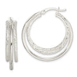 Sterling Silver Textured and Polished Triple Hoop Earrings