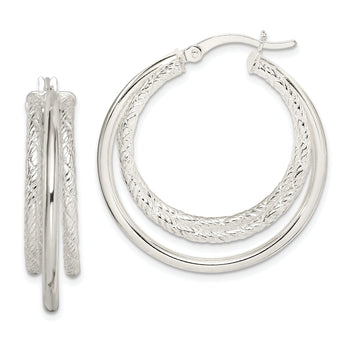 Sterling Silver Textured and Polished Triple Hoop Earrings