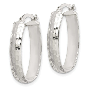 Sterling Silver Polished & Textured 5mm Oval Hoop Earrings