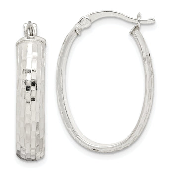 Sterling Silver Polished & Textured 5mm Oval Hoop Earrings