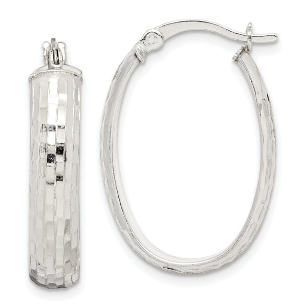 Sterling Silver Polished & Textured 5mm Oval Hoop Earrings