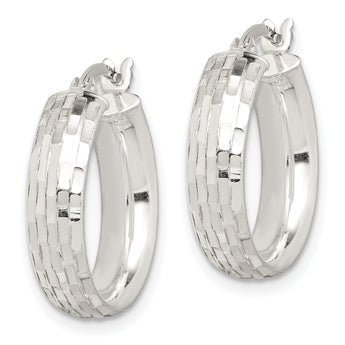 Sterling Silver Polished & Textured 5mm Round Hoop Earrings