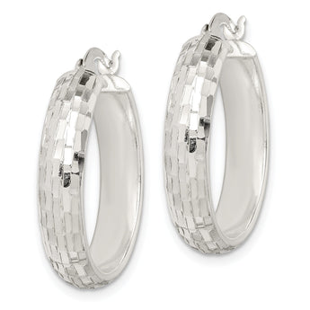 Sterling Silver Polished & Textured 5mm Round Hoop Earrings