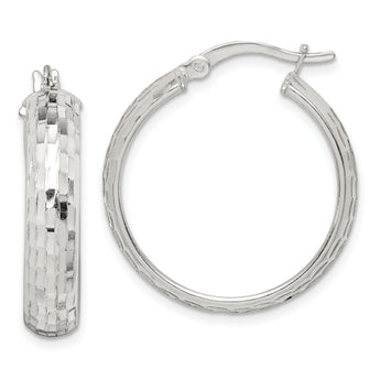 Sterling Silver Polished & Textured 5mm Round Hoop Earrings