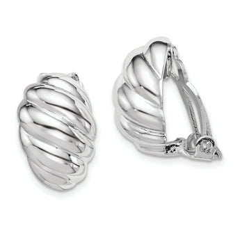 Sterling Silver RH-plated Polished Non-Pierced Scalloped Oval Earrings