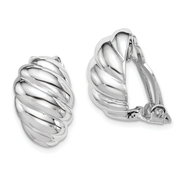 Sterling Silver RH-plated Polished Non-Pierced Scalloped Oval Earrings
