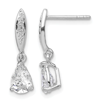 Sterling Silver Rhodium-plated Polished Pear CZ Post Dangle Earrings - Birthstone Company