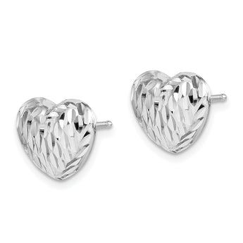 Sterling Silver Rhodium-plated Polished and D/C Heart Post Earrings