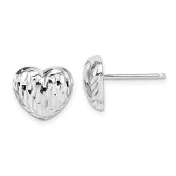 Sterling Silver Rhodium-plated Polished and D/C Heart Post Earrings