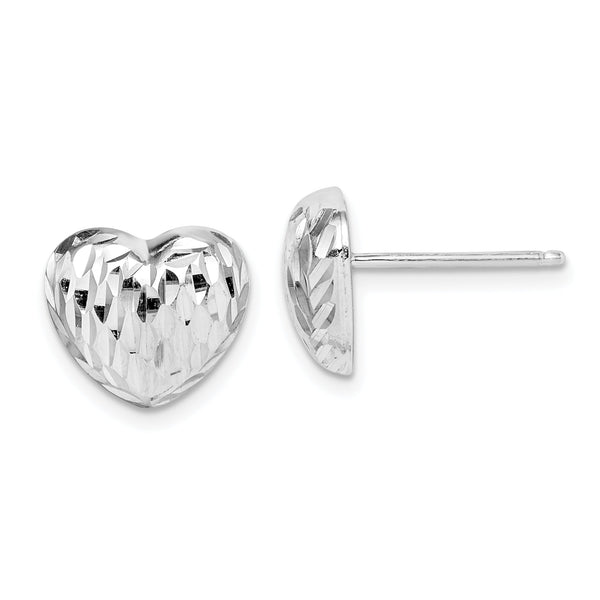Sterling Silver Rhodium-plated Polished and D/C Heart Post Earrings
