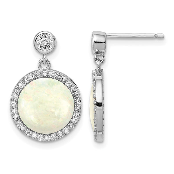 Sterling Silver Rhodium-plated Lab Created Opal and CZ Dangle Earrings - Birthstone Company