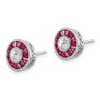 Sterling Silver Rhodium-plated CZ /Created Ruby Halo Post Earrings - Birthstone Company