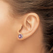 Sterling Silver Rhodium-plated CZ /Created Ruby Halo Post Earrings - Birthstone Company