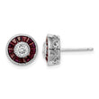 Sterling Silver Rhodium-plated CZ /Created Ruby Halo Post Earrings - Birthstone Company