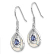 Sterling Silver Rhodium-plated Polished Created Opal & Blue CZ Teardrop Dangle Earrings