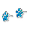 Sterling Silver Rhod-plated Creat Blue Opal Paw Print Post Earrings - Birthstone Company