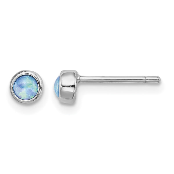 Sterling Silver RH-plated Polished 4mm Created Opal Round Stud Earrings - Birthstone Company