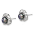 Sterling Silver Polished Black 6-7mm Freshwater Cultured Pearl and White Topaz Post Earrings