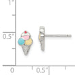 Sterling Silver Rhodium-plated Polished & Textured Multi-color Enameled Ice Cream Cone Children's Post Earrings