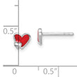 Sterling Silver Rhodium-plated Polished Red Enameled Double Heart Children's Post Earrings