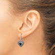 Onyx & Marcasite Heart Dangle Earrings in Sterling Silver, 5.5mm