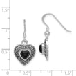 Onyx & Marcasite Heart Dangle Earrings in Sterling Silver, 5.5mm