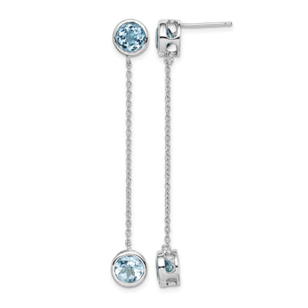 Sterling Silver Rhodium-plated Blue Topaz Chain Post Dangle Earrings - Birthstone Company