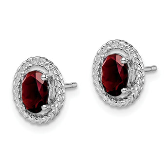 Sterling Silver Rhodium-plated Garnet Oval Post Earrings 9.6 in - Birthstone Company