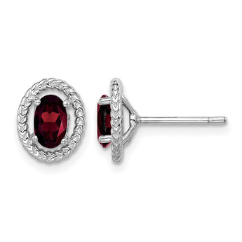 Sterling Silver Rhodium-plated Garnet Oval Post Earrings 9.6 in - Birthstone Company