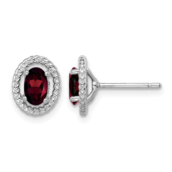 Sterling Silver Rhodium-plated Garnet Oval Post Earrings 9.6 in - Birthstone Company