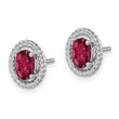 Sterling Silver Rhod-plat Created Ruby Oval Post Earrings 9.6 in - Birthstone Company