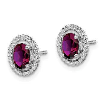 Sterling Silver Rhod-plat Rhodolite Garnet Oval Post Earrings 9.6 in - Birthstone Company